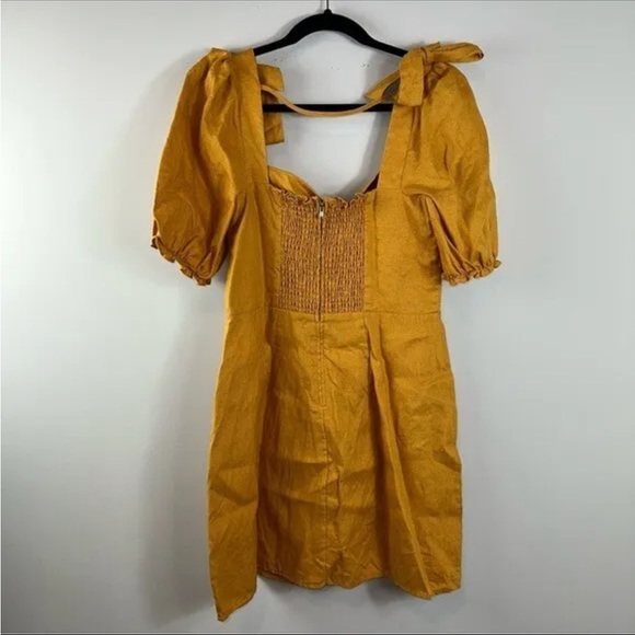 Reformation Spring Bow Sleeve Dress in Ochre Size 10 - Picture 4 of 8